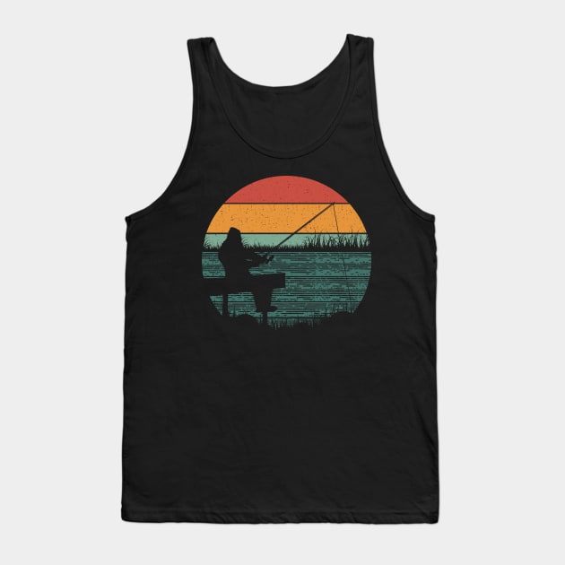 Retro Bigfoot Fishing Sunset Tank Top by Tesszero